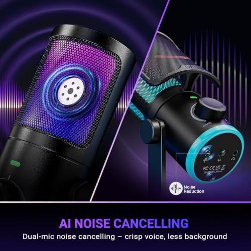 FIFINE Gaming PC Microphone, USB Streaming Microphone with Game Chat Balance, Computer Condenser Desktop RGB Mic with Mute Button, Noise Cancellation for Podcast/Twitch/Discord-AMPLIGAME AM6