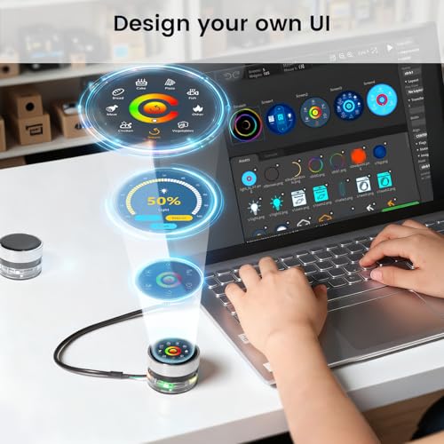 ELECROW ESP32 Rotary Display 240x240-1.28 Inch HMI IPS Round Knob Touch Display Development Board, 2.4G WiFi and BLE Capacitive Touch Screen Compatible with Arduino IDE and The LVGL Library, Silver - size: 1.28" ESP32 Rotary Display