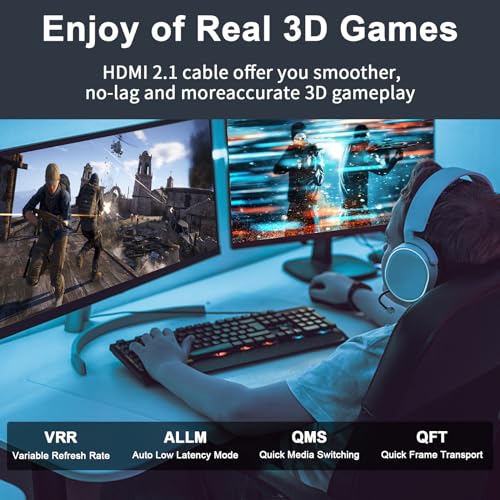 12FT Cable, 8K@60Hz 4K@120Hz, 48Gbps Ultra High Speed Hdmi 2.1 Cord with Gold-Plated Connectors, Aluminum Shell, for Monitor, Laptop, TV, soundbar, PS5, Gaming Console(Black) - size: 12FT