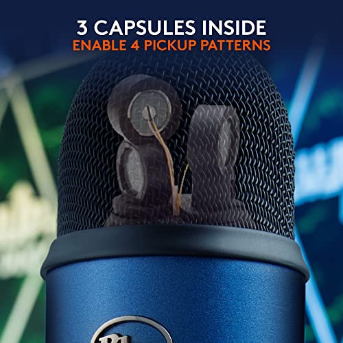 Logitech Creators Blue Yeti USB Microphone for PC, Mac, Gaming, Streaming, Podcasting, Studio and Computer Condenser Mic with Blue VO!CE Effects, 4 Pickup Patterns, Plug and Play - Midnight Blue - color: Midnight Blue