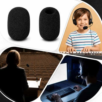 50 Pcs Headset Mic Foam Cover, Microphone Foam Overs, Microphone Foams Covers for Lavalier & Headset Microphones, Noise Reduction Sponge Material, Black