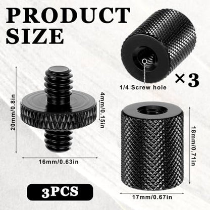 6 Pack 1/4" to 1/4" Threaded Tripod Screw Adapter, Double Sided Standard Mounting Thread Converter Monopod Shoulder Rig Tripod Screw Adapter Female Adapters Set for Camera Cage Mount Light Stand