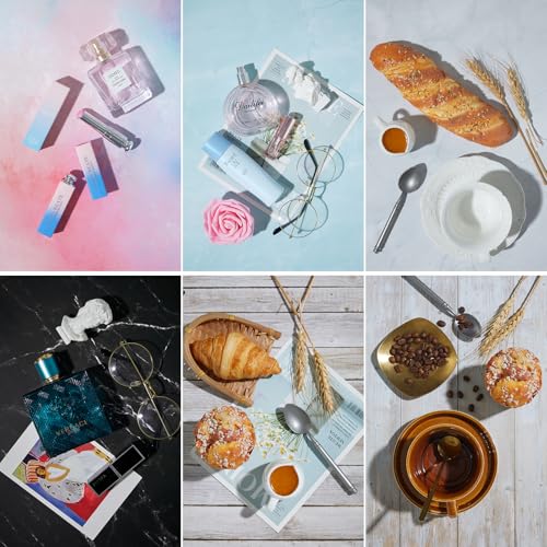 16x11.5 Inch Photo Backdrop Board Small Product Photography Backdrop Kit, 6PCS Double Sided 12 Patterns Flat Lay Background Paper Photoshoot Props, for Food Jewelry Cosmetics Photography - color: 6pcs rainbow series
