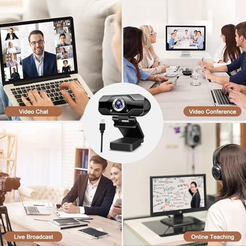 1080P HD Webcam with Microphone, Noise Cancellation, Privacy Cover, Wide-Angle Lens, Auto Light Correction, Plug & Play USB Webcam for Laptop, Desktop, PC, Zoom, Skype, Stream - style: 1080P