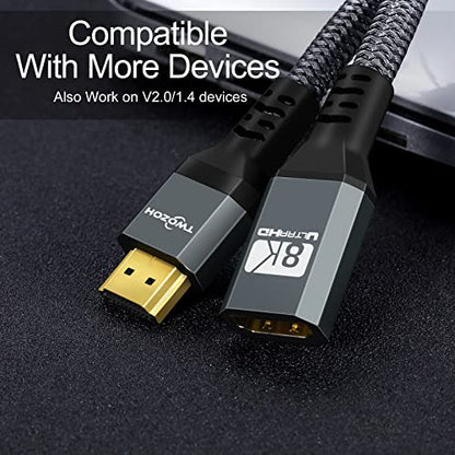 Twozoh 8K 4K HDMI Extension Cable, HDMI 2.1 Male to Female Cable, Nylon Braided HDMI Extender Cable Support 8K@60Hz 4K@120Hz 48gbps（1.6FT） - color: 8K 1-PACK, size: 1.6 FT