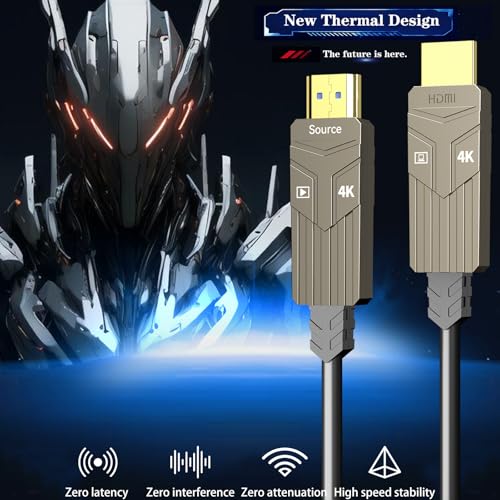 Soonsoonic Fiber Optic HDMI Cable 200ft,18Gbps 4K@60Hz(4:4:4) Unidirectional Active 2.0 Cord,Support HDR10 ARC HDCP 2.2 3D CEC Atmos DTS:X, Ultra high Speed Flexible and Slim（60m） - size: 200FT