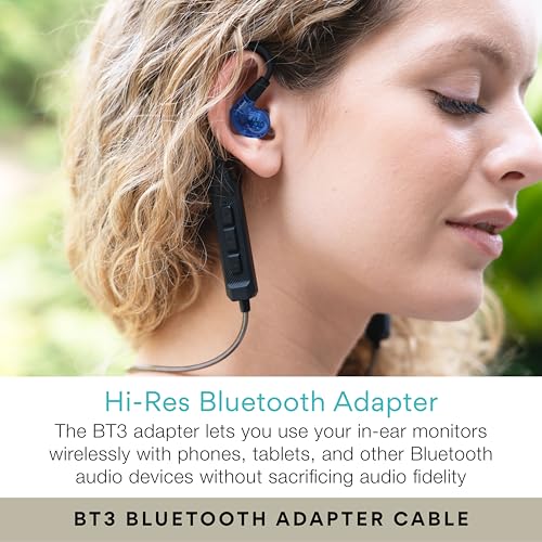 MEE audio M6 PRO Musicians' in-Ear Monitors Wired + Wireless Combo Pack: Includes IEMs, 2 Audio Cables and BT3 Hi-Res Bluetooth Audio Adapter w/aptX, LDAC, Auracast Support, & Built-in Headset (Blue) - color: Blue, style: IEMs + Bluetooth Adapter