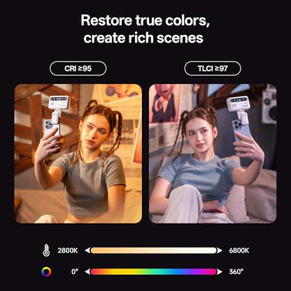 Viltrox Z05 RGB Video Light Portable LED Selfie Light with Clip for Phone Camera Laptop Tripod, 2000mAh USB-C CRI＞97 2800-6800K App Control Dimmable for Photography TikTok YouTube Vlog Live Streaming