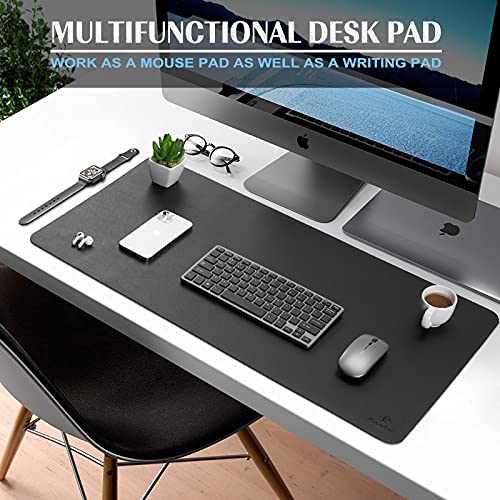 K KNODEL Small Office Leather Desk Mat, Mouse and Keyboard Pad, Computer and Laptop Mat, Desktop Protector and Cover, Writing Pad and Blotter (23.6"x13.8", Black) - color: Black, size: 23.6" x 13.8"