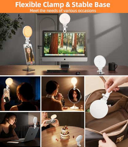Clip on Ring Light,Webcam Light,360° Rotatable Clip-on LED Light with 100 Beads,Full Screen Bright Lighting for Video Conference,Live Streaming,Selfie,iPhone,Makeup,Portable & Rechargeable