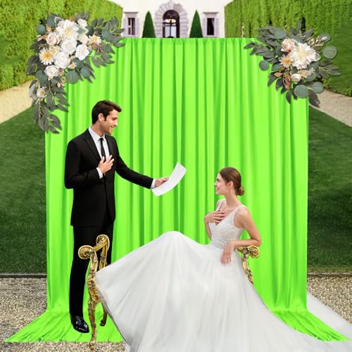 10ft x 7ft Fresh Green Backdrop Curtains for Parties, Fabric Satin Background Curtain with Rod Pockets for Weddings, Birthday, Baby Shower, Photography, Graduation Party Backdrop Drapes, 2 Panels - color: Fresh Green