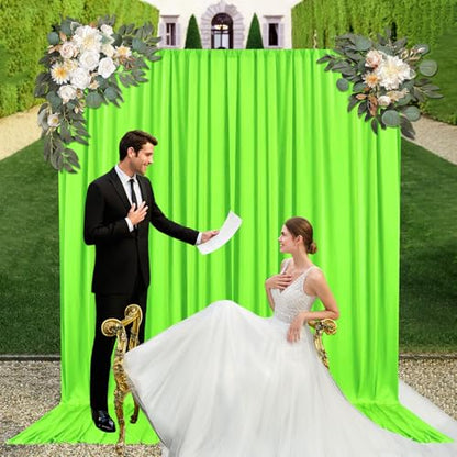 10ft x 7ft Fresh Green Backdrop Curtains for Parties, Fabric Satin Background Curtain with Rod Pockets for Weddings, Birthday, Baby Shower, Photography, Graduation Party Backdrop Drapes, 2 Panels - color: Fresh Green