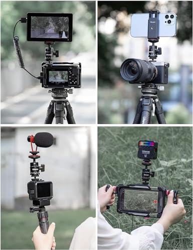 Mini Ball Head, ULANZI H28 Panoramic Tripod Head + Dual Hot Shoe Mount DSLR Camera Mount Adapter Photograph Attachment Accessories for Action Cameras Cam Smartphone Light Microphone Loading 5.5lb