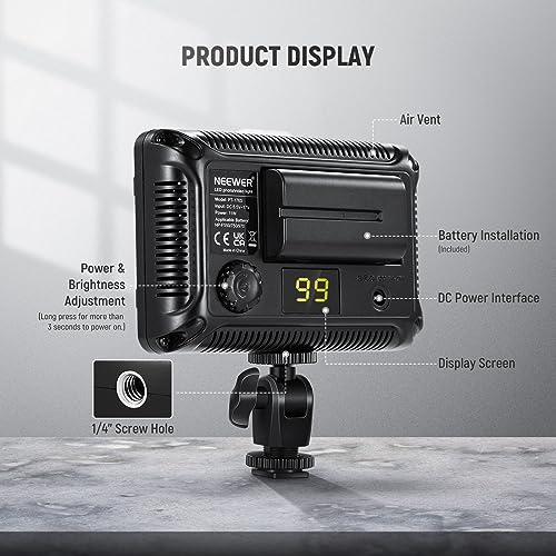 Neewer on Camera Video Light Photo Dimmable 176 LED Panel with 1/4" Thread for Canon, Nikon, Sony and Other DSLR Cameras, 5600K (Battery Not Included)