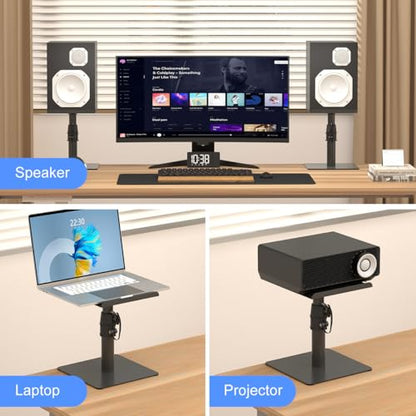 Suptek Free-Standing Speaker Stand Desktop Set, 9.6 x 8.8 inch Trays, Height Adjustment and Tilt, Universal Audio Holders for Computer and Bookshelf Speakers, Elevated Sound, 2 Pack, Black, SDM001T - color: Black