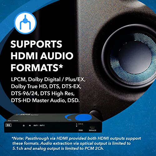 OREI 8K HDMI Splitter 1 X 2, Duplicate with Audio Extractor UltraHD Supports Upto 4K @ 120Hz IR EDID HDCP 2.3 - (BK-102A) (1x2 - Audio Out) - style: 8K@60Hz - 2 Outputs w/ Audio Extractor