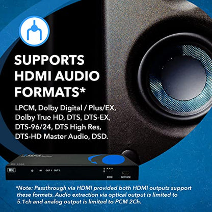 OREI 8K HDMI Splitter 1 X 2, Duplicate with Audio Extractor UltraHD Supports Upto 4K @ 120Hz IR EDID HDCP 2.3 - (BK-102A) (1x2 - Audio Out) - style: 8K@60Hz - 2 Outputs w/ Audio Extractor