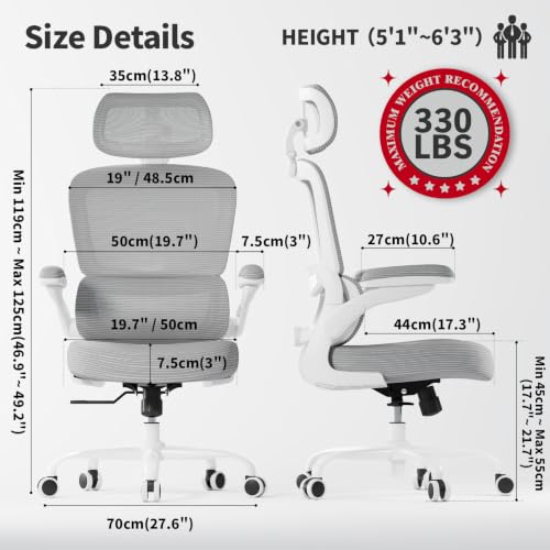 TRALT Office Chair Ergonomic Desk Chair, 330 LBS Home Mesh Office Desk Chairs with Wheels, Comfortable Gaming Chairs (1, Grey PU) - color: Grey Pu