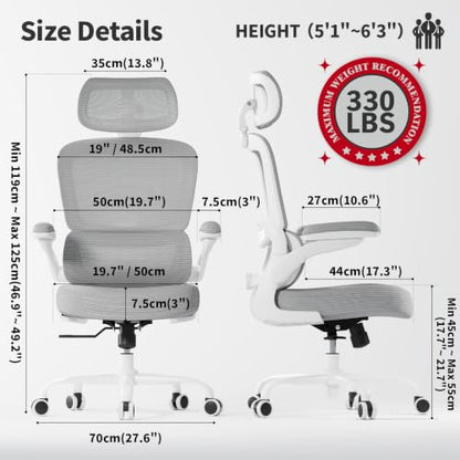 TRALT Office Chair Ergonomic Desk Chair, 330 LBS Home Mesh Office Desk Chairs with Wheels, Comfortable Gaming Chairs (1, Grey PU) - color: Grey Pu