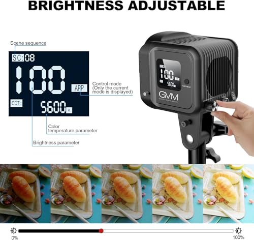 GVM 80W Video Light, Continuous Lighting for Photography with Bowens Mount, 5600K, 44100Lux/0.5m Studio Light with APP, CRI 97+ 8 Scene Lights Support AC Adapter & NP Battery - size: 5600K