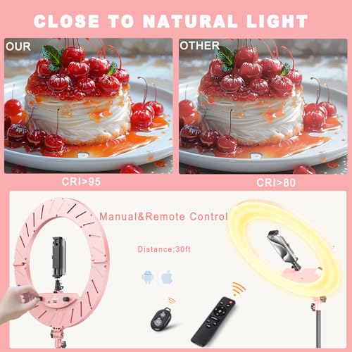 Ring Light 18" with Stand, 55w 6700K LED Light,63" Tripod,Multi-Angle Adjustable Phone Stand, for iPhone and Android Phones, CRI95, Suitable for YouTube, TikTok, Selfies (Pink, 18") - color: Pink