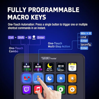 VSDINSIDE Macro Keypad, Stream Controller Deck Gaming Streaming Shortcut Keyboard, 18 Programmable Keys Customizable Visual AI Pad USB Soundboard for OBS, YouTube, Desk Office Setup, Laptop, PC, Mac - size: ST