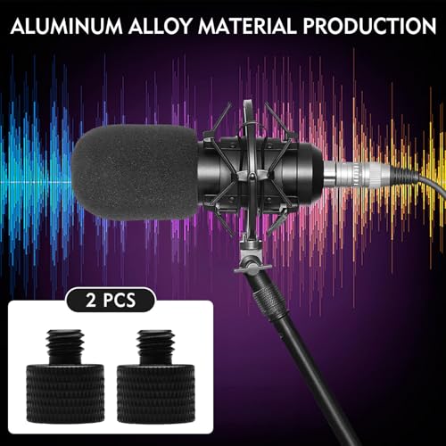 2 Pack Mic Stand Adapter 5/8" Female to 3/8" Male Screw Thread Adapter - Knurled Aluminum Alloy Microphone Stand Mount Converter for Blue Yeti, Snowball, Shock Mount, Boom Arm & Camera Tripod (Black)