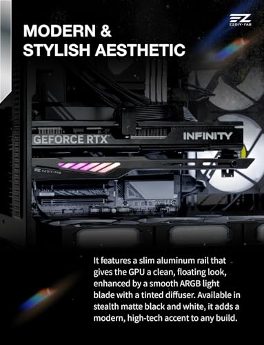 EZDIY-FAB VH90 ARGB GPU Bracket, Adjustable Anti-Sag Graphics Card Holder with Precision Rail & Lift System, Reinforced Design, 5V 3-Pin Motherboard Sync, Black - color: Black
