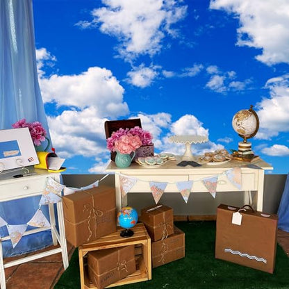 Fabric 8x6ft Sky Backdrop Theme Photography White Clouds Blue Sky Photo Backdrop for Newborn Baptism Baby Shower Kids Birthday Party Wedding Prom Banner - size: 8x6FT