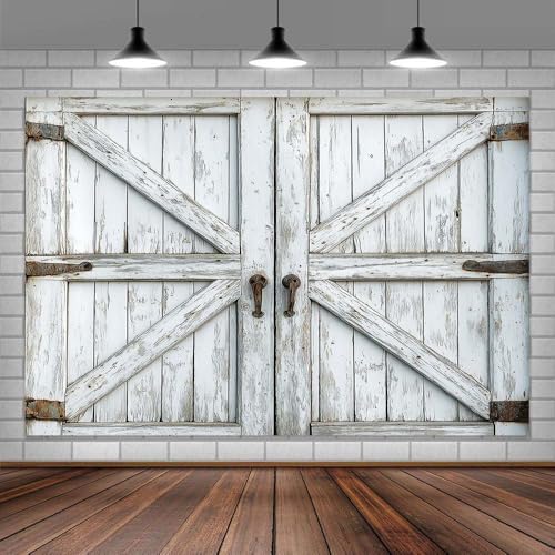 Wooden Barn Door Backdrop Background for Photography Garage Door Photo Backdrop Wood Farmhouse for Photoshoot Background Screen Rustic Wooden Video Recording Parties Curtain 5 x 3 ft White - color: White, size: 5x3ft