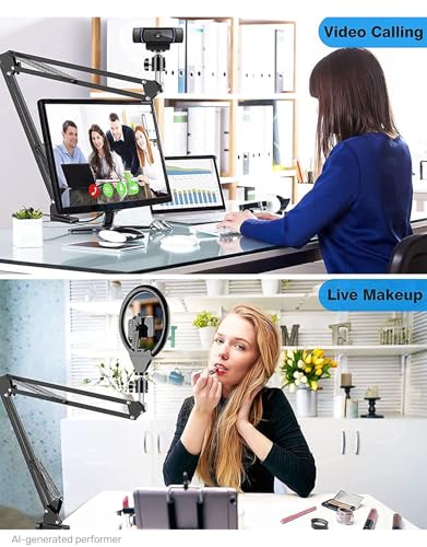 Webcam Stand, Boom Arm Camera Mount Stand for Logitech Webcam BRIO 4K C920 C920S C922 C922x C925e C930 NexiGo N60, 1/4"-3/8" and 3/8"-5/8" Screw for Blue Yeti Snowball Yeti Nano and Other Mics - size: 13.1" - 26.2" in height