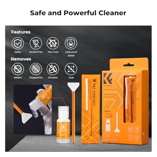 K&F CONCEPT 24mm Full Frame Sensor Cleaning Swab*10 + 20ml Sensor Cleaner, DSLR SLR Digital Camera CMOS and CCD Sensor Cleaning Swab Kits for Nikon Sony Canon Camera Clean - size: 24mm