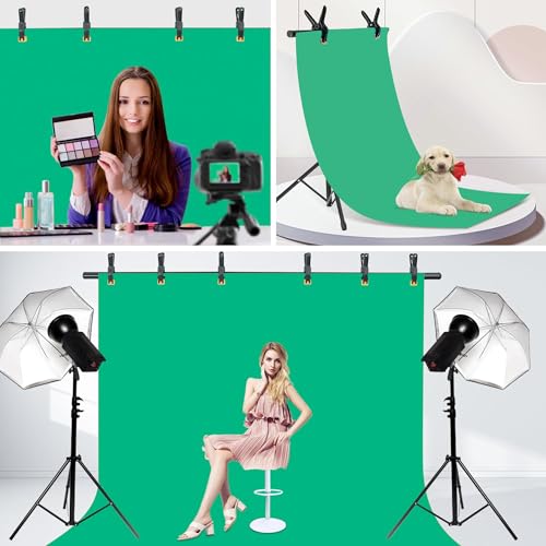 T-Shape Portable Backdrop Stand – 8x5.2ft Adjustable Photo Background Stand Kit, Sturdy Small Back Drop Holder with 6 Spring Clamps, Sandbag, Carry Bag for Party, Photography and Video Studio