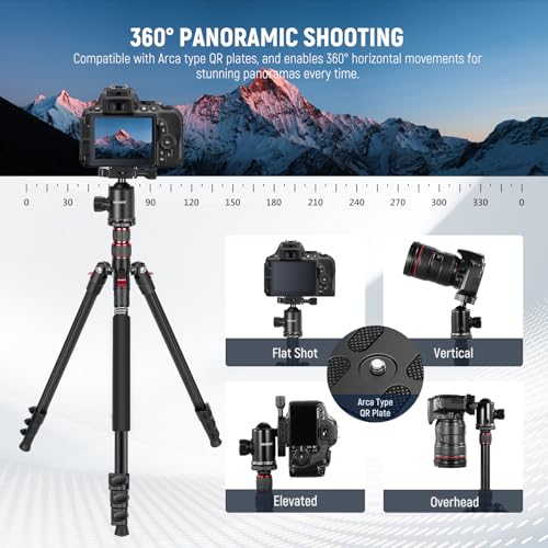NEEWER 77" Camera Tripod Monopod with Cell Phone Holder Compatible with iPhone for Video Recording, Compact Aluminum Travel Stand with Ball Head QR Plate Bag Cleaning Cloth, Max Load 34lb, TP77 - style: Travel Tripod w/Cleaning Cloth