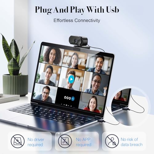 4K Webcam with AF Auto-Focus, 6+2 Optical Lenses, Independent ISP Noise Reduction & Dual Noise-Canceling Mics, Plug&Play Computer Camera for Zoom/Teams/Facetime