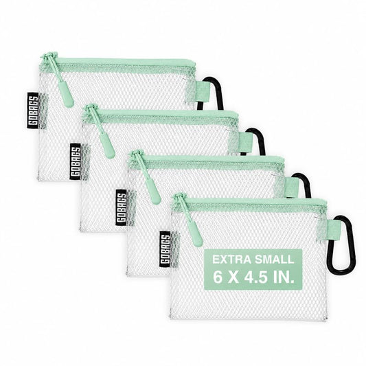 GOBAGS Air Production Extra Small Clear Zipper Pouch (4-Pack) – Cable Organizer & Travel Gear Bag for Electronics, Camera Accessories, Tool Pouch & Small Tech Storage (Mint Green) - color: Mint Green, size: X-Small