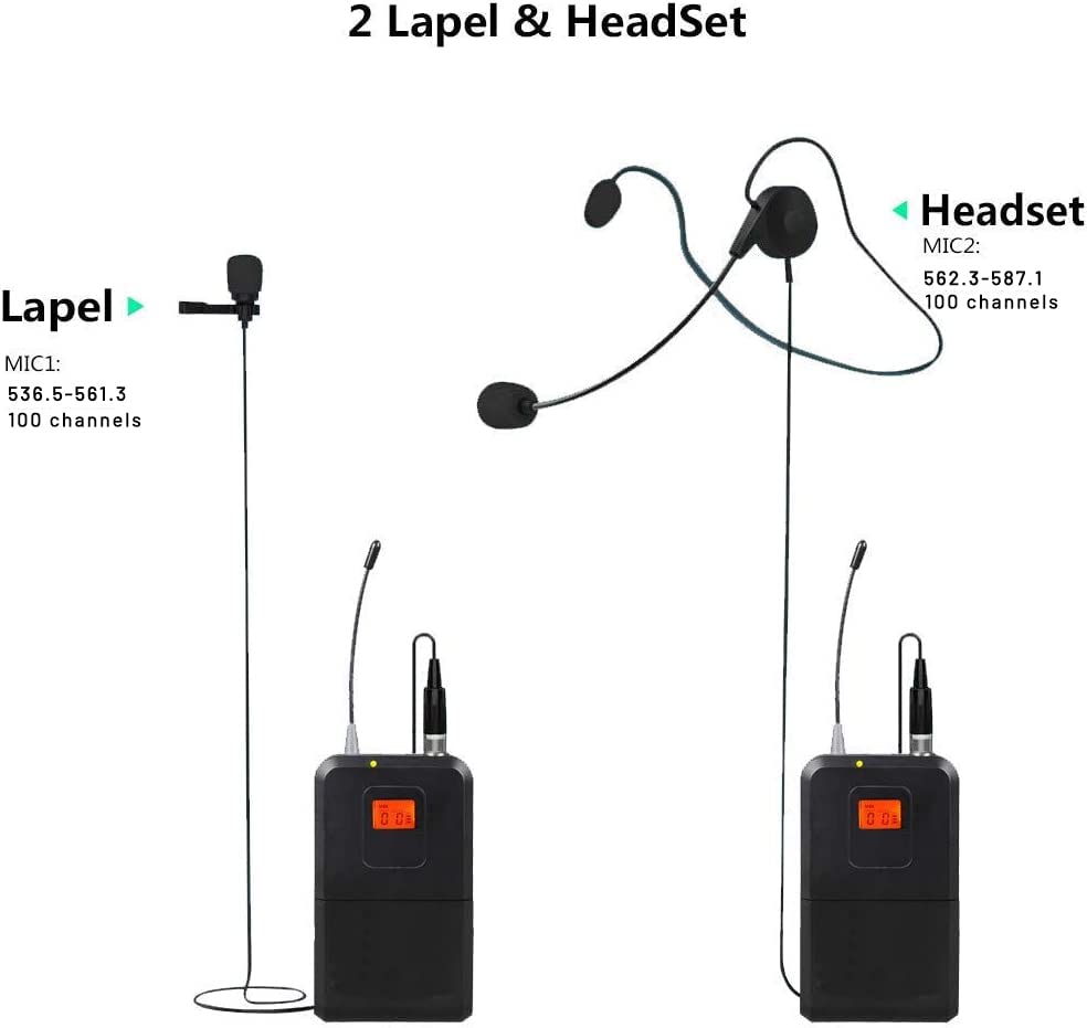 innopow 200-Channel Wireless Lavalier Microphone, Dual UHF Bodypack Cordless Lavalier Mic System Set, Auto Scan, Long Range 200-240Ft, 16 Hours Use Ideal for Speaking, Classroom 2023 333B…