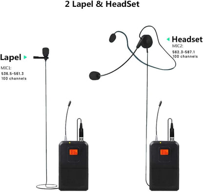 innopow 200-Channel Wireless Lavalier Microphone, Dual UHF Bodypack Cordless Lavalier Mic System Set, Auto Scan, Long Range 200-240Ft, 16 Hours Use Ideal for Speaking, Classroom 2023 333B…