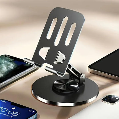 Phone Holder Metal 360° Degree Rotatable Foldable Adjustable Stand for Desktop Live Streaming Video Calls Hands-Free Use, Grey - color: Grey