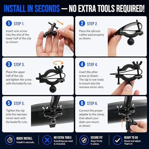 Dash Cam Mount Replacement Holder, Fits Rove r2-4k and Other Dash Cams | Easy Rearview Mirror Installation | No More Falling Suction Cups | Multiple Adapters | Secure Adjustable View