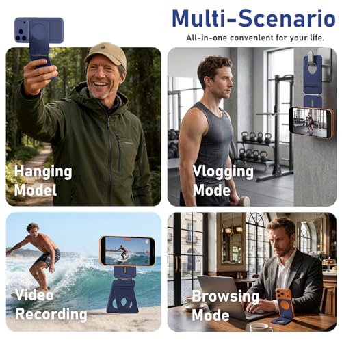 IST IDEA for Magsafe Tripod, Tripod for iPhone Lightweight Aluminum Alloy & Angle Adjustment & Strong Magnets iPhone Tripod Stand Compatible with 17/16/15/14/13/12 (Included Metal Ring) - color: Navy Blue