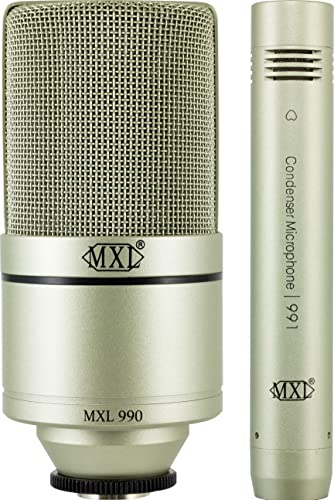 MXL 990/991 Large and Small Diaphragm Condenser Microphone Bundle Project/Home Studio Recording | XLR | Cardiod (Champagne) - style: 990/991