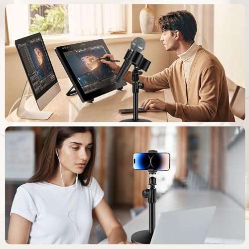 BILIONE Versatile Desktop Microphone Stand, Adjustable Table Mic Stand with Large Microphone Clip, Cell Phone Clip, 5/8" Male to 3/8" Female Metal Adapter (Pack of 2) - size: Large Clip (Pack of 2)
