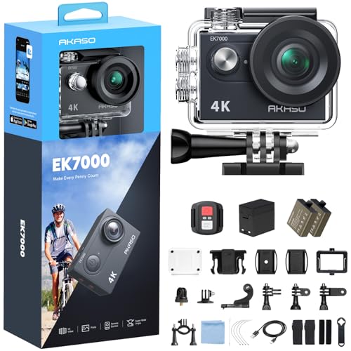 AKASO EK7000 4K30FPS 20MP WiFi Action Camera with EIS Ultra HD 131FT Waterproof Underwater Camera Remote Control 4X Zoom Support External Microphone Black - color: Black