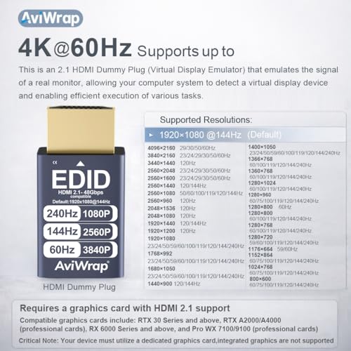 HDMI Dummy Plug,EDID Emulator,Headless HDMI 2.1 Adapter,Virtual Display for VR,Remote Desktop & GPU Acceleration,Supports 4K/60Hz,1440p/144Hz,1080p/240Hz - color: 1080p 240Hz /hdmi2.1