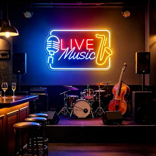 Live Music Neon Sign Dimmable LED Neon Light for Bar Pub Club Bedroom Wall Decor Music Themed Neon Wall Art Gift for Music Lovers Home Party Decoration - color: Live Music