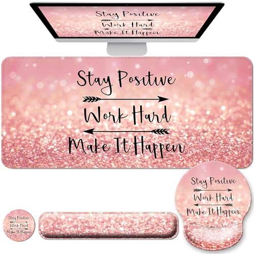 Desk Mat Set + Keyboard and Mouse Pad with Wrist Rest Support,4-in-1 Large Mousepad Computer Mats for Desktop Home & Office-Glitter Pink - color: B1-Glitter Pink