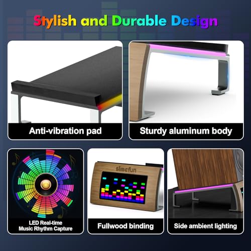 Desktop RGB Tilt Speaker Stands with Dynamic LED Spectrum Analyzer-Vibration Absorption Pad-Small and Medium Bookshelf/Computer Speakers – Adjustable Light Modes Music Spectrum