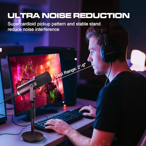 PUPGSIS Podcast Dynamic Microphone, XLR/USB Recording PC Microphones for Broadcast, Podcast, Recording, Gaming & Streaming, Studio Mic with Mute, Headphone Jack, Monitoring Volume Control, Windscreen - size: With Desk Stand