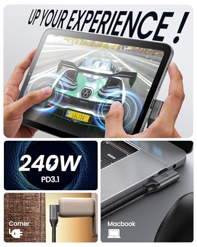 Silkland USB C Monitor Cable Right Angle 6.6FT, 8K@30Hz 5K/4K@60Hz Display, 20Gbps Data Transfer, 90 Degree USB C 3.2 Gen 2x2 Video Cable, 240W Charging for iPhone 17, MacBook,Portable Monitor,Carplay - size: 6.6 Feet